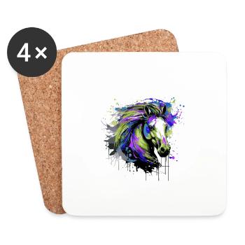 Portrait De Tête De Cheval Coloré - Dessous de verre (lot de 4) - blanc - Devant