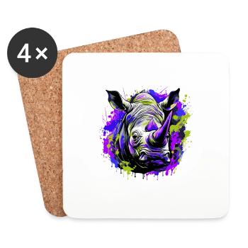 Rhinocéros Tête Portrait Coloré - Dessous de verre (lot de 4) - blanc - Devant