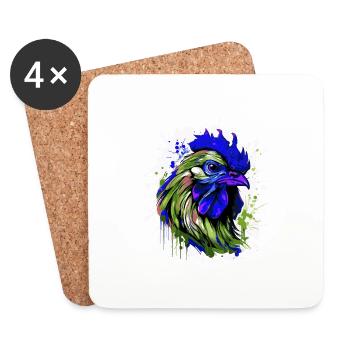 Rooster Head Portrait Colorful - Coasters (set of 4) - white - Front