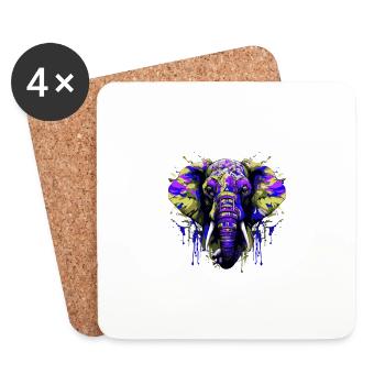 Elephant Head Portrait Colorful - Coasters (set of 4) - white - Front