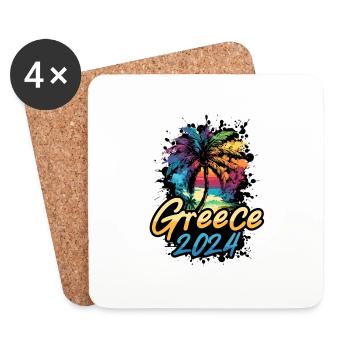 Greece 2024 Palm Trees Multicolored - Coasters (set of 4) - white - Front