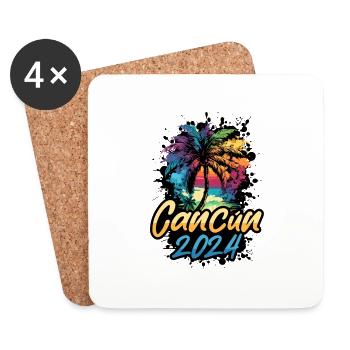 Cancun 2024 Palm Trees Multicolored - Coasters (set of 4) - white - Front