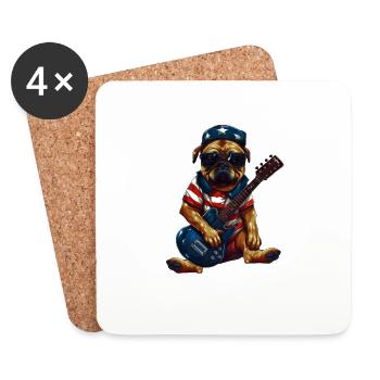 Rockender Mops-Gitarrist mit US-Flagge – - Untersetzer (4er-Set) - Weiß - Vorne