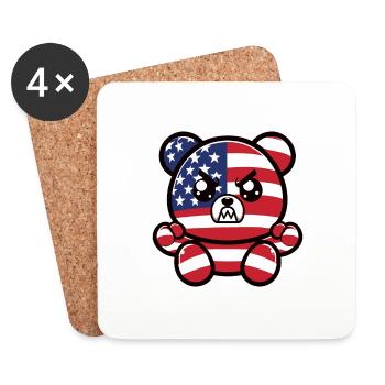 Un ours en colère brandi comme un drapeau américain - Dessous de verre (lot de 4) - blanc - Devant