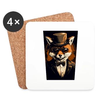 Renard avec chapeau et lunettes - Dessous de verre (lot de 4) - blanc - Devant
