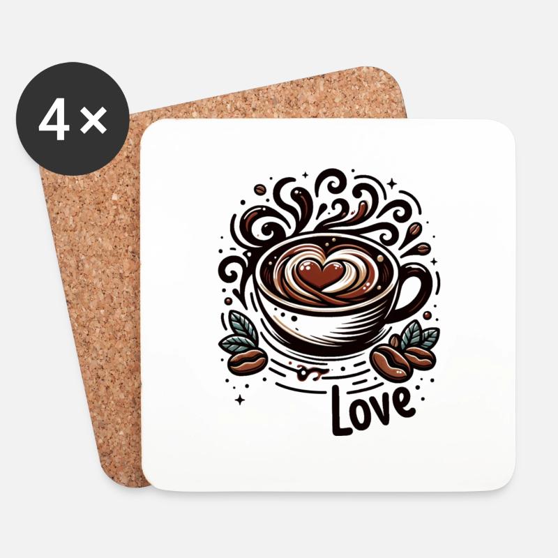 Kaffeeliebe - Untersetzer (4er-Set) - Weiß