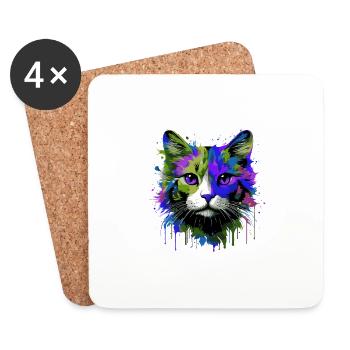 Katze Symbol Kopf Porträt Bunt - Untersetzer (4er-Set) - Weiß - Vorne