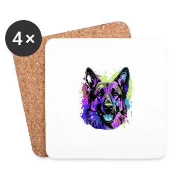 German Shepherd Dog Head Portrait Colorful - Coasters (set of 4) - white - Front