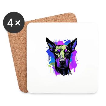 Doberman Hund Kopf Porträt Bunt - Untersetzer (4er-Set) - Weiß - Vorne