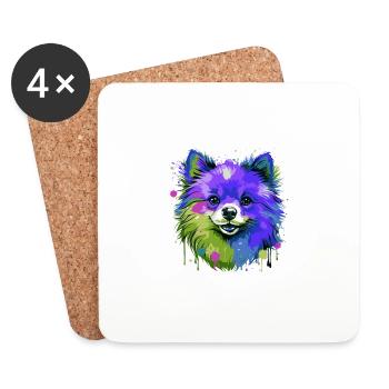Pomeranian Dog Head Portrait Colorful - Coasters (set of 4) - white - Front