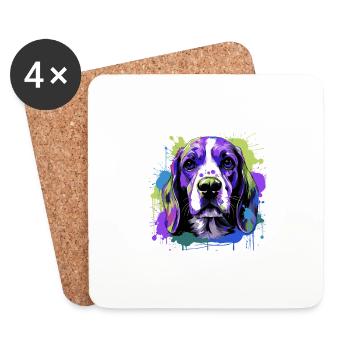 Beagle Chien Tête Portrait Coloré - Dessous de verre (lot de 4) - blanc - Devant