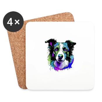 Border Collie Dog Head Portrait Colorful - Coasters (set of 4) - white - Front