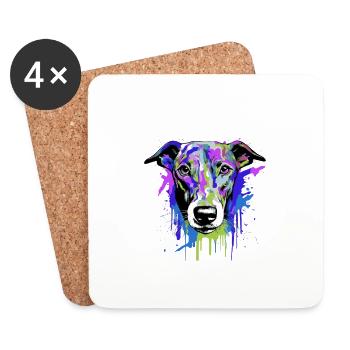 Portrait de tête de chien lévrier coloré - Dessous de verre (lot de 4) - blanc - Devant