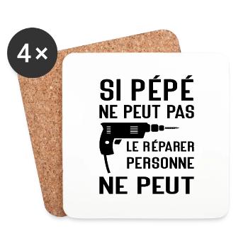 Si Pépé ne peut pas le Réparer Cadeau Pépé - Dessous de verre (lot de 4) - blanc - Devant