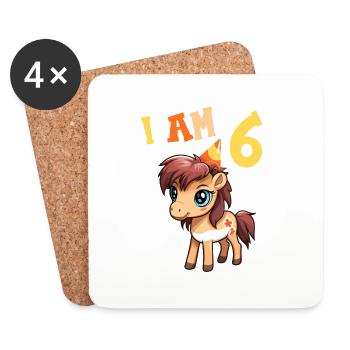 J'ai 6 ans Chevaux Cheval 6ème anniversaire - Dessous de verre (lot de 4) - blanc - Devant