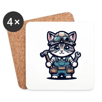 Artisan de chat mignon - Dessous de verre (lot de 4) - blanc - Devant
