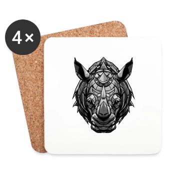 Rhinocéros Portrait Tête Animal - Dessous de verre (lot de 4) - blanc - Devant