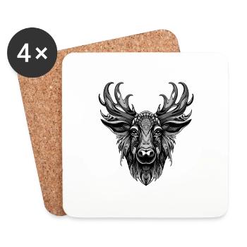 Moose Portrait Head Animal - Coasters (set of 4) - white - Front