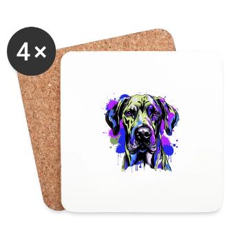 Great Dane Hund Kopf Porträt Bunt - Untersetzer (4er-Set) - Weiß - Vorne