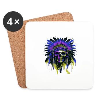 Apache Skull Indian Colorful - Coasters (set of 4) - white - Front