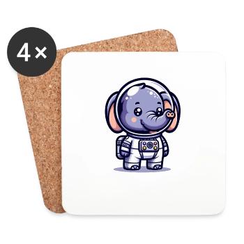 Cute Elephant Astronaut - Coasters (set of 4) - white - Front