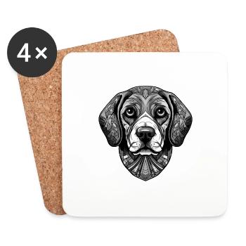 Beagle chien Portrait tête Animal - Dessous de verre (lot de 4) - blanc - Devant
