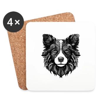 Border Collie chien Portrait tête Animal - Dessous de verre (lot de 4) - blanc - Devant