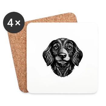 Teckel chien Portrait tête teckel - Dessous de verre (lot de 4) - blanc - Devant