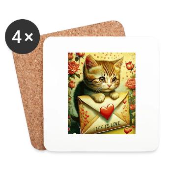 VALENTINE'S DAY CAT LETTER LIFE IS LOVE - Coasters (set of 4) - white - Front