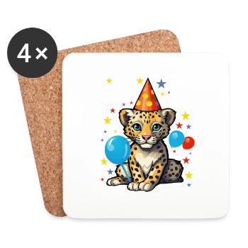 Ich bin 4 Jahre alt Leoparde Leopard 4. Geburtstag - Untersetzer (4er-Set) - Weiß - Vorne