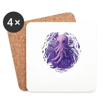 Palette rose poulpe Kraken super mignon - Dessous de verre (lot de 4) - blanc - Devant