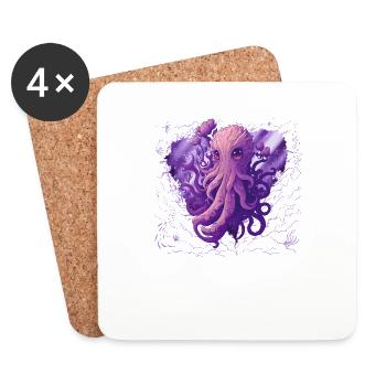 Palette rose poulpe Kraken super mignon - Dessous de verre (lot de 4) - blanc - Devant