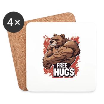 Bodybuilder Rough Bear - Free Hugs - Coasters (set of 4) - white - Front