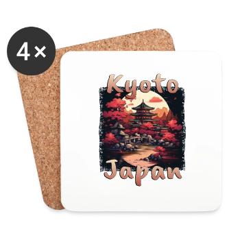 Kyoto Japan: Grunge-style sun and flag - Coasters (set of 4) - white - Front