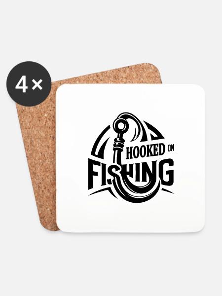 "Hooked on Fishing" - Stylish Angler's Graphic Tee - Coasters (set of 4) - white