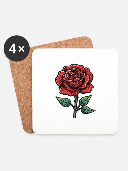 Rose Blume Liebe - Untersetzer (4er-Set) - Weiß