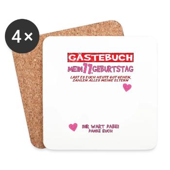 11. Geburtstag Mädchen & Junge Gästebuch - Untersetzer (4er-Set) - Weiß - Vorne