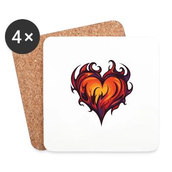 Coeur, Feu, Amour, Flamme - Dessous de verre (lot de 4) - blanc - Devant