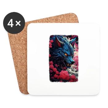 Spirit Wolf Fuchs Ästhetischer Japanischer Kitsune - Untersetzer (4er-Set) - Weiß - Vorne