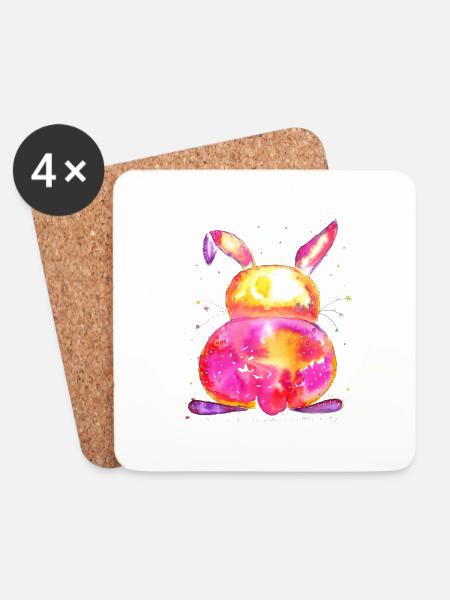Gute Laune Hase - Untersetzer (4er-Set) - Weiß