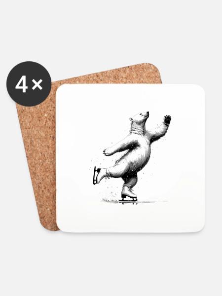 Eisbär liebt Schlittschuh laufen Arktis Nordpol - Untersetzer (4er-Set) - Weiß