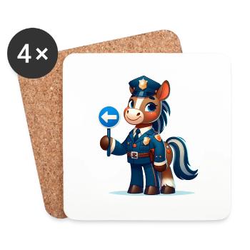 Officier de police à cheval mignon - Dessous de verre (lot de 4) - blanc - Devant