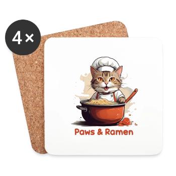 Pattes et Ramen Drôles De Chats Amoureux Des Animaux - Dessous de verre (lot de 4) - blanc - Devant