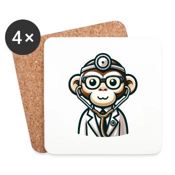 Médecin singe mignon - Dessous de verre (lot de 4) - blanc - Devant