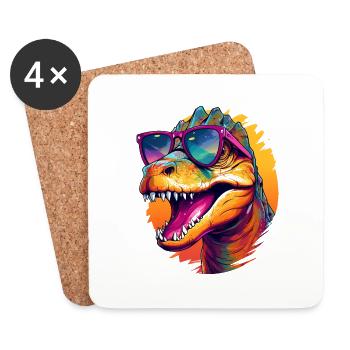 Dinosaure heureux - Dessous de verre (lot de 4) - blanc - Devant