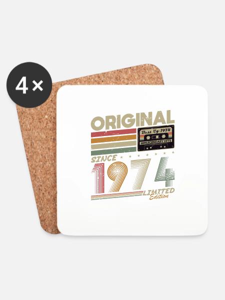 Original 1974 Jahrgang Vintage Geburtstag Geschenk - Untersetzer (4er-Set) - Weiß