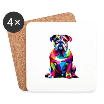 Bouledogue Pop Art coloré bouledogues anglais - Dessous de verre (lot de 4) - blanc - Devant