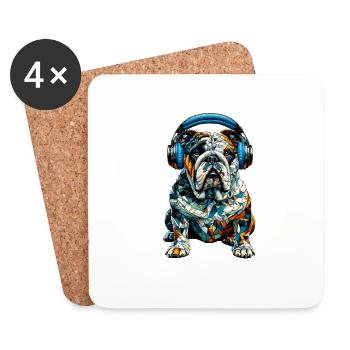 Polygon Art casque bouledogue bouledogues anglais - Dessous de verre (lot de 4) - blanc - Devant
