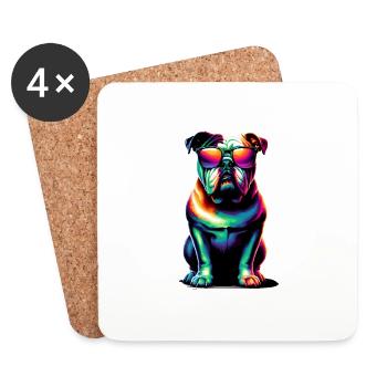 Lunettes de soleil colorées Pop Art Bulldog Anglais - Dessous de verre (lot de 4) - blanc - Devant
