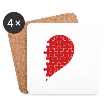 Couples assortis demi coeur Saint Valentin rouge 1 - Dessous de verre (lot de 4) - blanc - Devant